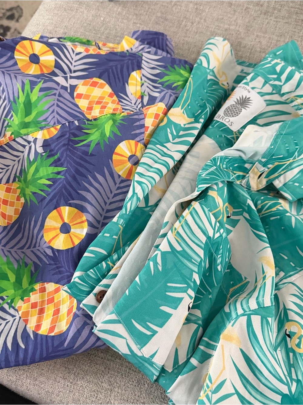 Bros Tropical Print Casual Button-Down Shirt - Teal & Purple